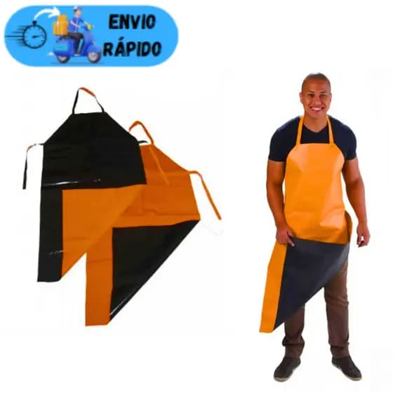 AVENTAL IMPERMEÁVEL FORRADO KP1000 DUPLA FACE LARANJA E PRETO 0,70 X 1,20 LIMPEZA COZINHA