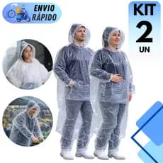 CONJUNTO CAPA DE CHUVA DESCARTÁVEL TRANSPARENTE COM CAPUZ IMPERMEÁVEL COM ELÁSTICO CHUVAS
