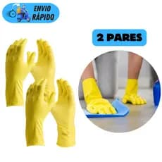 KIT 2 PARES LUVA LATEX REUTILIZAVEL FORRADA PARA LIMPEZA LOUÇA ANTIDERRAPANTE PROTEÇÃO QUIMICA EPI