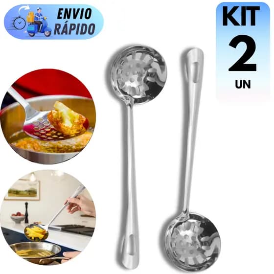 KIT 2 OU 1  ESCUMADEIRA MULTIUSO PARA FRITURA GRANDE INOX PASTEL BATATA ARROZ UTENSILIO PARA COZINHA