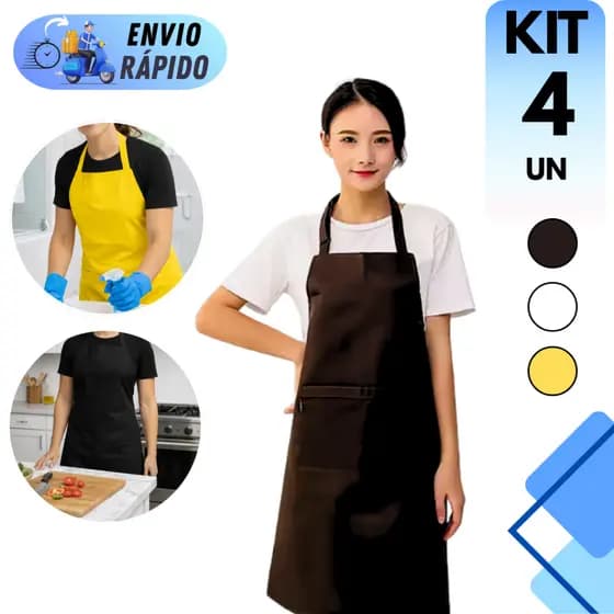 KIT 2 OU 4 AVENTAL PVC IMPERMEÁVEL MULTIUSO COZINHA LIMPEZA JARDINAGEM PINTURA AMARELO PRETO BRANCO