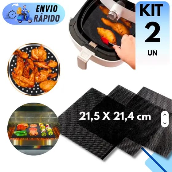 KIT 1 OU 2 TAPETES PARA AIRFRYER UNIVERSAL MULTIUSO QUADRADO FORRO PROTETOR FRITADEIRA RESISTENTE AO CALOR