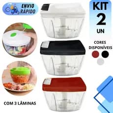 KIT 2 PROCESSADORES DE ALIMENTOS PRÁTICO PROFISSIONAL 500ML 3 LÂMINAS MULTIUSO SALADA ALHO CEBOLA
