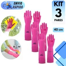 KIT 2 OU 3 PARES LUVA LÁTEX RANHURADA ROSA PARA LIMPEZA LAVAR LOUÇA ANTIDERRAPANTE RESISTENCIA QUÍMICA