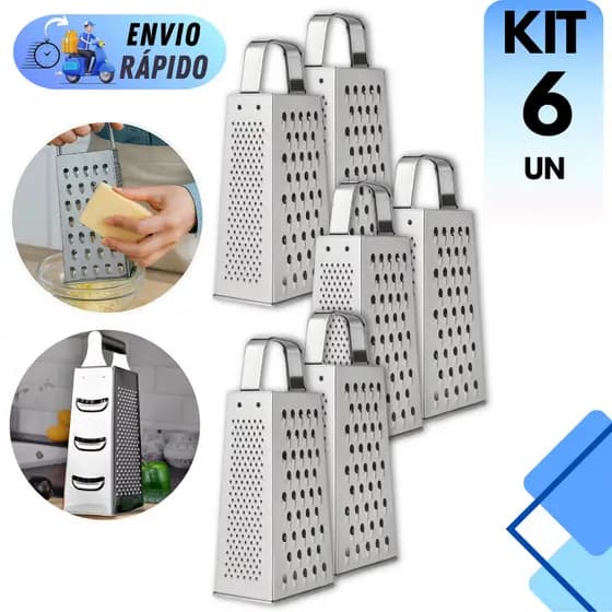 KIT RALADOR INOX 4 FACES COM BASE PROFISSIONAL 8 POLEGADAS PARA COZINHA ALIMENTOS QUEIJO SALADA LEGUMES