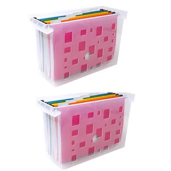 Kit 2 Caixas Arquivos Transparentes 6 Pastas Suspensas Color