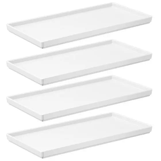 Kit 4 Pratos Retangulares Branco Servir Petiscos 27x13cm Comidas Japonesa Bandejas Decorativa Uno Coza Plástica