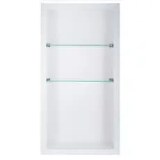 Nicho Em Porcelanato Vertical Branco Para Banheiro Com Prateleira De Vidro
