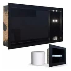 Kit Nicho de Porcelanato e Porta Papel Higiênico de Embutir Preto @ Achadinho Shopee