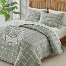 Kit Colcha Cobre Leito 300 Fios Grid 3 Pçs Itália Dupla Face Aba Americana King Queen Casal Solteiro