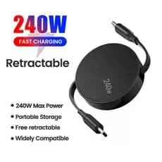 USB-C para USB-C retrátil carregamento rápido 240w tipo-c cabo