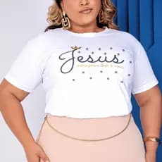 Blusa Tshirt Plus Size Feminina Moda Evangélica Manga Curta 100% Algodão Confortável Igreja Cristã