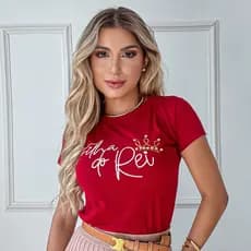 Blusa T-shirt Feminina Moda Evangélica Cristã Filha do Rei Algodão Baby Look