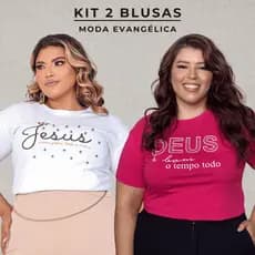 Kit 2 T-shirt Plus Size Feminina Algodão Blusa Evangélica Moda Maior G1 ao G3