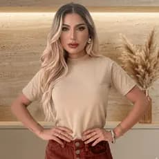 Blusa Gola Alta Terra Cota Algodão T-shirt Social Camiseta Inspiração Blogueira Verão