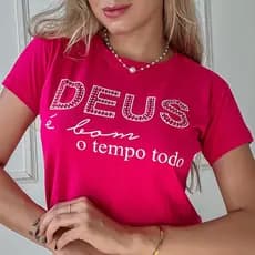 Blusa T-shirt Moda Feminina Camiseta Evangélica Deus Algodão Baby Look Cristã