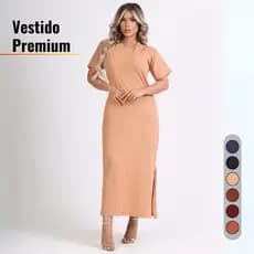 Vestido Feminino Básico Elegante Premium Meia Estação Longo Gola Reforçada Moda Evagélica