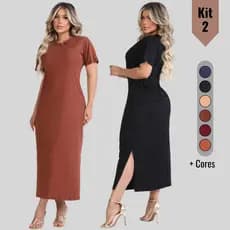 Kit 2 Vestido Longo Feminino Social Manga Curta Elegante Moda Evangélica Cristã