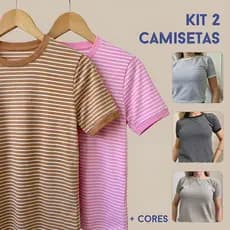 Kit 2 Blusas Feminina Listrada Manga Curta 100% Algodão Premium
