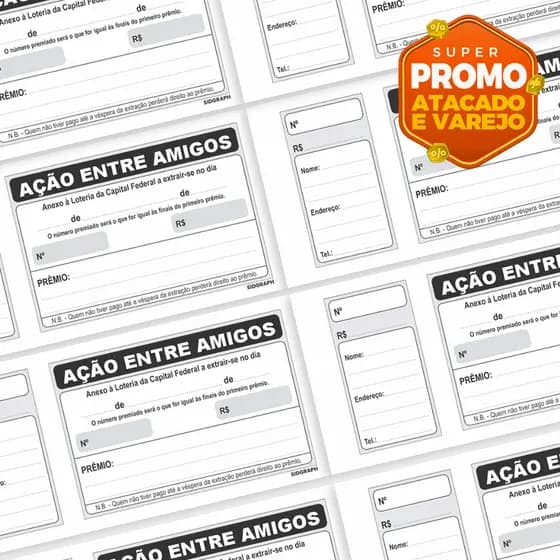 Bloco de Rifa Ação Entre Amigos Sorteio Beneficente Evento Kit Rifas