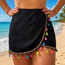 Marujá Beach Saída De Praia Em Viscolinho Com Pompom Ou Franja biquíni Canga de Praia Pareô
