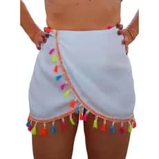 Marujá Beach Saída de Praia Franja Premium Saia Pareô Canga Pompom Verão Piscina
