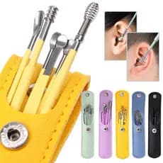 Kit 6 Peças Colher De Aço Inoxidável Portátil Para Remoção De Cera De Ouvido/Equipamento De Viagem
