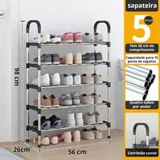 Sapateira Vertical 5 Andares Organizadora Desmontável Multiuso Rack em Metal e Plástico para Sapatos Livros Brinquedos