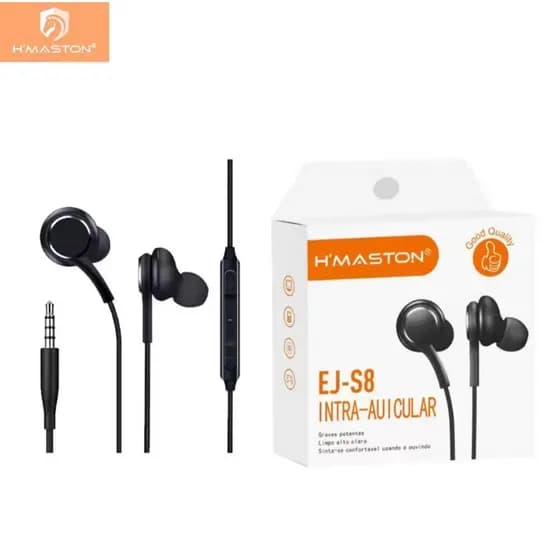 Fone de Ouvido H’Maston EJ-S8 Intra Auricular Com Fio P2 Som Potente Graves Fortes Universal