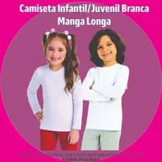 Camiseta Manga Longa Infantil Branca 100% Poliéster Premium - Blusa Sublimação Escolar Promoção