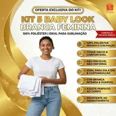 Kit 5 Camisetas Baby Look Branca Poliester Sublimação Trabalho Escola Uniforme Malha Premium Atacado
