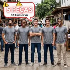 5 Camisetas Masculinas Poliéster Cinza Mescla Premium Atacado Básica Manga Curta Sublimação