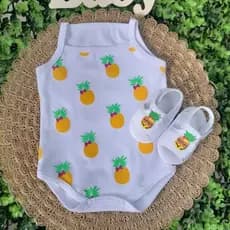 Conjunto Sandália Com Body Alcinha Fruta Bebe Menina  Roupa Verão Estampado Mesversário