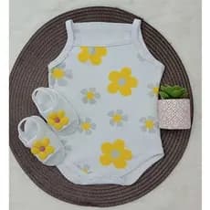 Conjunto Sandalia Flor Com Body Alcinha Bebe Menina  Roupa Verão Estampado 100% Suedine