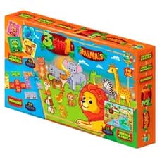 3 Jogos em 1 Animais Quebra Cabeça, Jogo Da Memória e Dominó Brinquedo Infantil Família