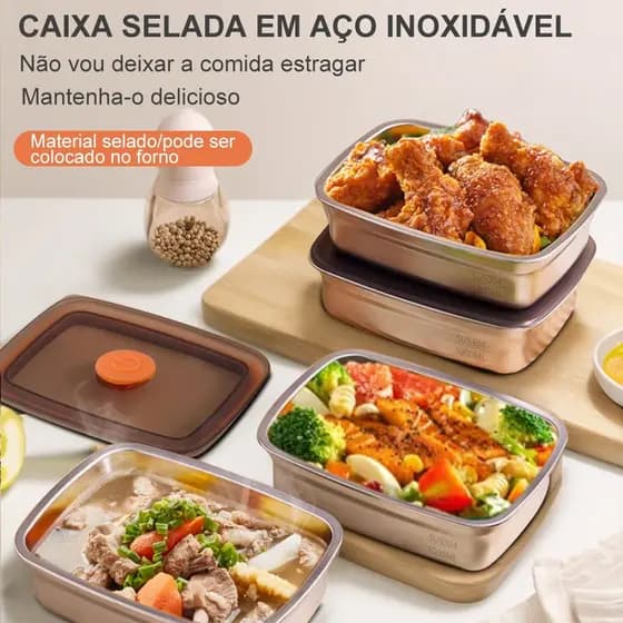 Potes Tigelas Inox Alumínio Com Tampa Marmita Mantenha os alimentos Forno de microondas 1000/1500ML