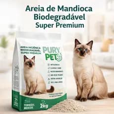 Areia Higiênica Biodegradável Gato 4kg Pury Pet | Natural Mandioca Aglomerante Elimina Odor