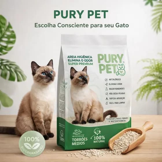 Areia Gato Ecológica Biodegradável 4kg | 100% Natural Mandioca Antialérgica Super Premium