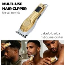 Aparador de Cabelo e Barba Profissional com Tela LCD Carregamento USB 3 Pentes Guia 10W IP20