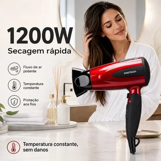 Secador de Cabelo Retrátil Viagens 127v 1200W Compacto IP20