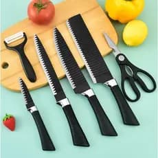 Conjunto de Faca Kit 6 Peças Carne Cutelo Legumes Aço Carbono Descascador Tesoura Profissional 8893