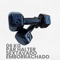 Par de Halter Sextavado 6kg Emborrachado- peso de academia 6kg- 2 unid