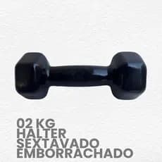 Halter Sextavado 2kg Emborrachado- peso de academia 2kg- 1 unid