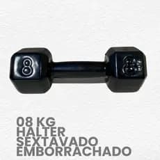 Halter Sextavado 8kg Emborrachado Academia Musculação Treino Funcional Peso Exercício Fitness 1 Unid
