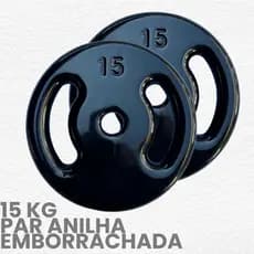 Par de anilha 15kg Emborrachada- peso de academia 15kg- 2 unid