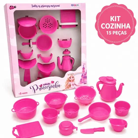 Brinquedo Kit De Chá Infantil Cozinha 15 Peças Miniaturas Panelas Cor Rosa Menina