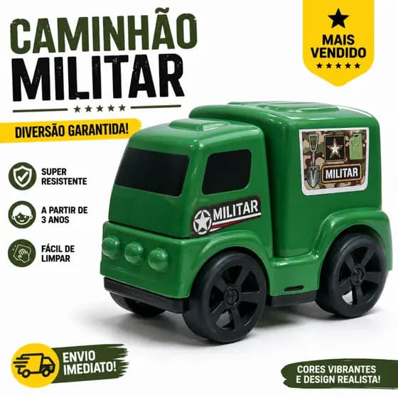 Carro Caminhão Militar Exercito Verde Brinquedo Infantil Roda Livre de Plástico Resistente