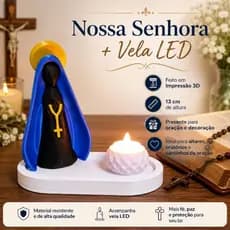 Escultura Decorativa Nossa Senhora com Manto Azul e Halo Dourado