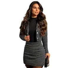 Conjunto feminino Monalisa Blazer E Short Saia Moda Feminina