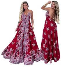 Vestido Indiano Longo Estilo indiano Feminino Verão Elegante em Crepinho Tendência Moda Verão